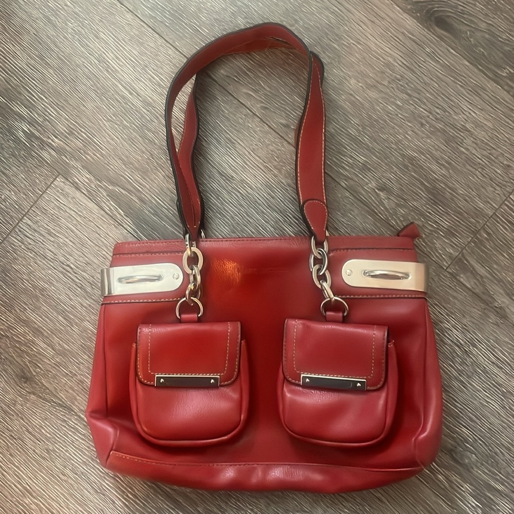 Marc Jacobs red leather zip top satchel bag